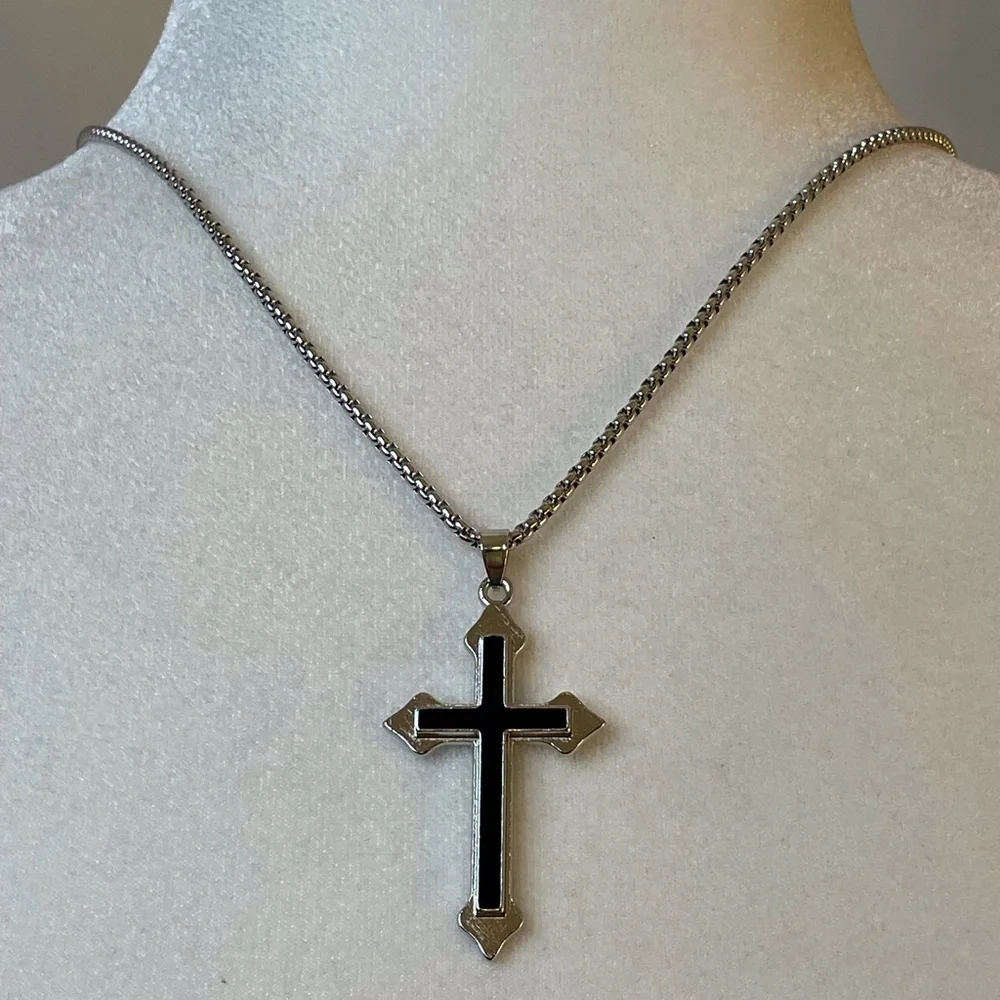 Cross Necklace Unisex Black and Silver